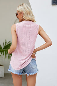 Thumbnail for Notched Neck Curved Hem Eyelet Tank