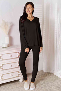 Thumbnail for Basic Bae Full Size V-Neck Soft Rayon Long Sleeve Top and Pants Lounge Set