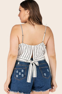 Thumbnail for Plus Size Striped Tie-Back Cropped Cami