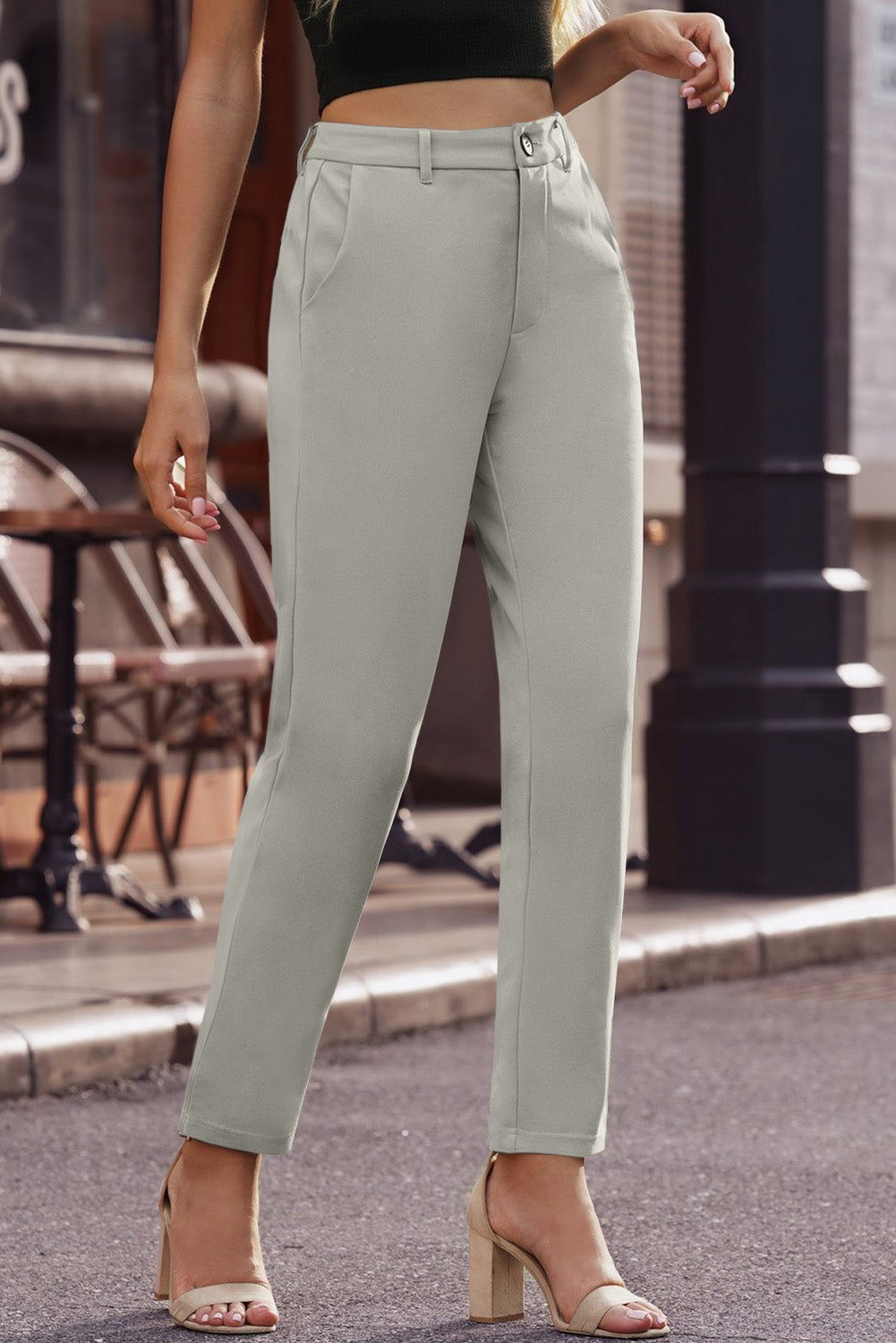 Ankle-Length Straight Leg Pants with Pockets