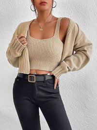 Thumbnail for Plain Sweater Cami and Cardigan Set