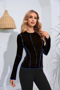 Thumbnail for Ribbed Round Neck Long Sleeve Blouse