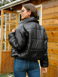 Thumbnail for Zip-Up High Neck Puffer Jacket