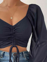 Thumbnail for Drawstring Sweetheart Neck Cropped Top