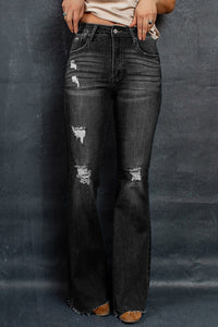 Thumbnail for Distressed Raw Hem Flare Jeans