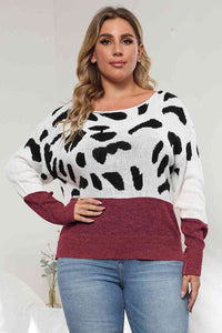Thumbnail for Plus Size Leopard Round Neck Long Sleeve Sweater