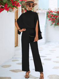 Thumbnail for Tie Back Mock Neck Split Sleeve Jumpsuit