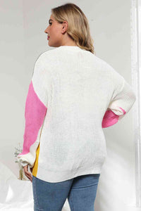 Thumbnail for Plus Size Color Block Round Neck Sweater