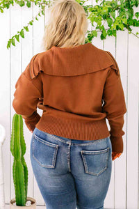 Thumbnail for Plus Size Collared Neck Zip-Up Long Sleeve Sweater
