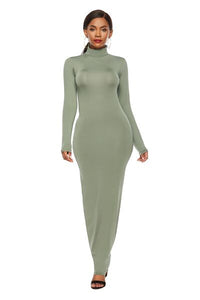 Thumbnail for Mock Neck Long Sleeve Maxi Slim Dress