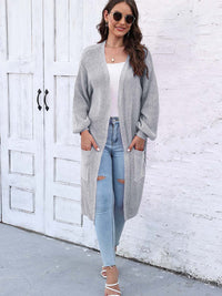 Thumbnail for Open Front Longline Cardigan with Pockets