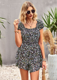 Thumbnail for Printed Frill Trim Square Neck Romper