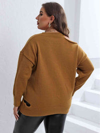 Thumbnail for Plus Size Cutout V-Neck Sweater