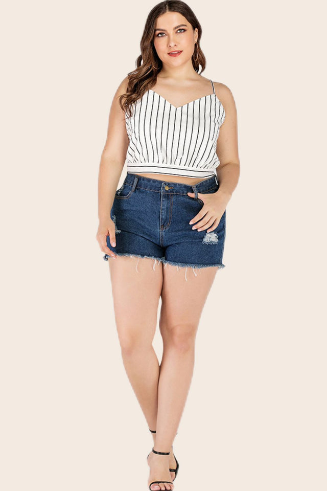 Plus Size Striped Tie-Back Cropped Cami
