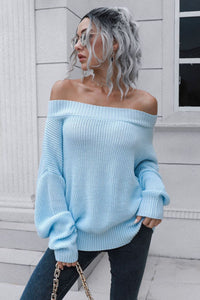 Thumbnail for Off-Shoulder Ribbed Long Sleeve Pullover Sweater
