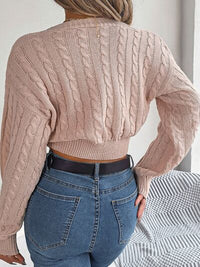 Thumbnail for Twisted Cable-Knit V-Neck Sweater