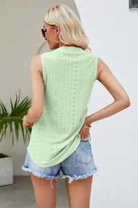 Thumbnail for Notched Neck Curved Hem Eyelet Tank