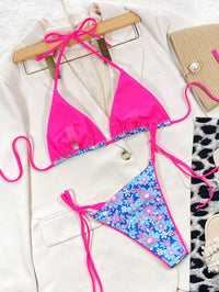 Thumbnail for Floral Halter Neck Tie Side Bikini Set