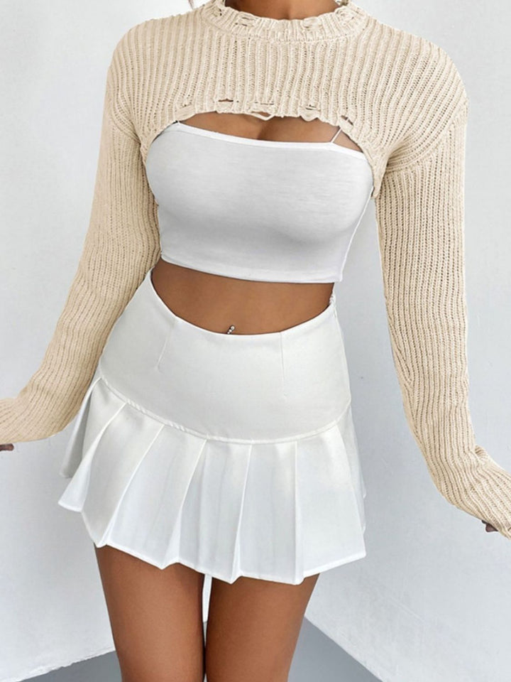Distressed Long Sleeve Cropped Sweater