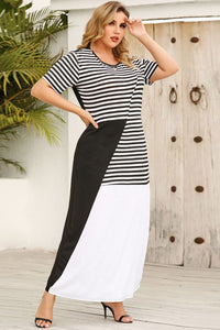 Thumbnail for Plus Size Striped Color Block Round Neck Dress
