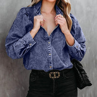 Thumbnail for Collared Neck Buttoned Denim Shirt