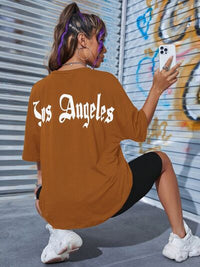Thumbnail for LOS ANGELES Round Neck Dropped Shoulder T-Shirt