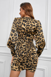 Thumbnail for Leopard Deep V Ruched Bodycon Dress