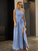 One-Shoulder Belted Front Split Dress