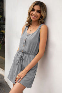 Thumbnail for Buttoned Round Neck Sleeveless Romper