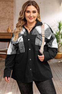 Thumbnail for Plus Size Plaid Snap Down Jacket with Pockets