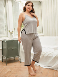 Thumbnail for Plus Size Lace Trim Slit Cami and Pants Pajama Set