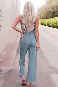 Thumbnail for Notched Neck Tank Top and Tie Waist Wide Leg Long Pants Lounge Set