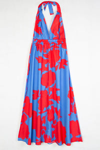 Thumbnail for Contrast Halter Neck Maxi Dress