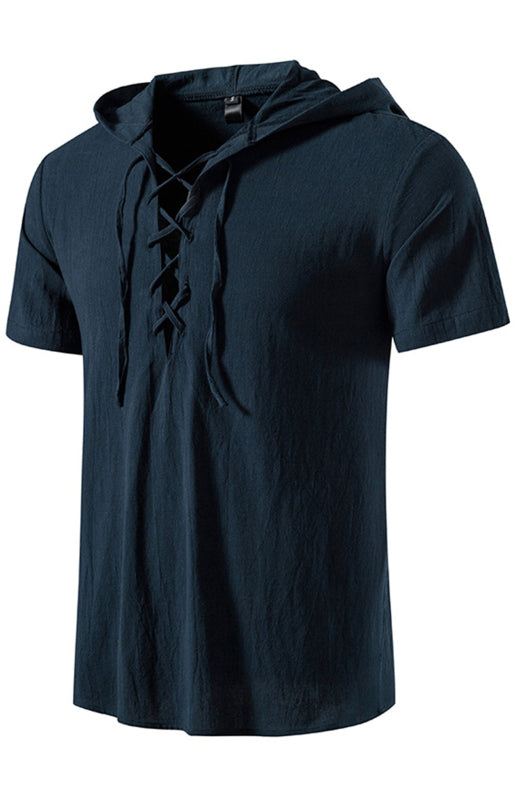 Men's Solid Color Hooded Short Sleeve T-Shirt Top