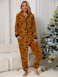 Thumbnail for Animal Print  Zip Front Lounge Jumpsuit with Pockets