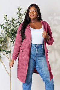 Thumbnail for Basic Bae Full Size Ribbed Open Front Long Sleeve Cardigan