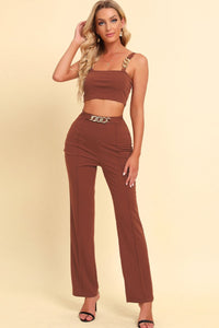 Thumbnail for Chain Detail Cropped Cami and Straight Leg Pants Set