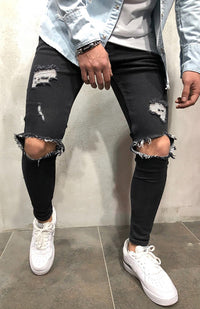 Thumbnail for Men's Mid Waist Distressed Slim Jeans