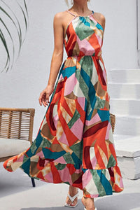 Thumbnail for Multicolored Tied Grecian Neck Maxi Dress