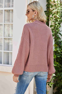Thumbnail for Mixed Knit Crewneck Drop Shoulder Sweater