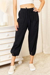 Thumbnail for Double Take Decorative Button Cropped Pants