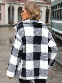 Thumbnail for Plaid Collared Neck Button Down Jacket