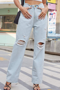 Thumbnail for Distressed Straight Leg Jeans with Pockets