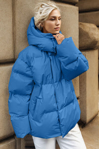 Thumbnail for Pocketed Zip Up Hooded Puffer Jacket