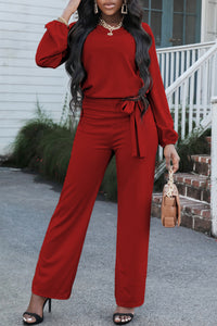 Thumbnail for Boat Neck Tie Belt Jumpsuit