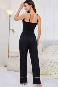 Thumbnail for Contrast Trim Cropped Cami and Pants Loungewear Set