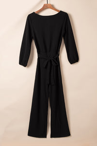 Thumbnail for Boat Neck Tie Belt Jumpsuit