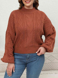 Thumbnail for Plus Size Mock Neck Cable Knit Long Sleeve Sweater