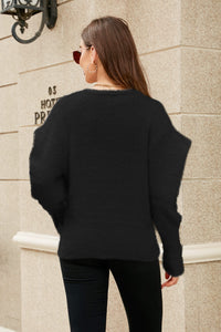 Thumbnail for Puff Sleeve V-Neck Fuzzy Cardigan