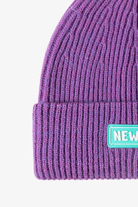Thumbnail for NEWYORK Patch Rib-Knit Cuffed Beanie
